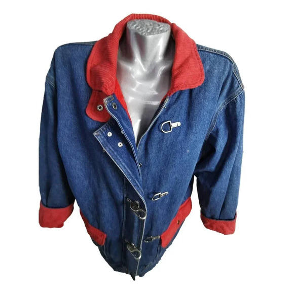 Almost Heaven Denim Coat Jacket Womans Sz L Farm Corduroy Quilted Lining Vintage - Picture 11 of 11